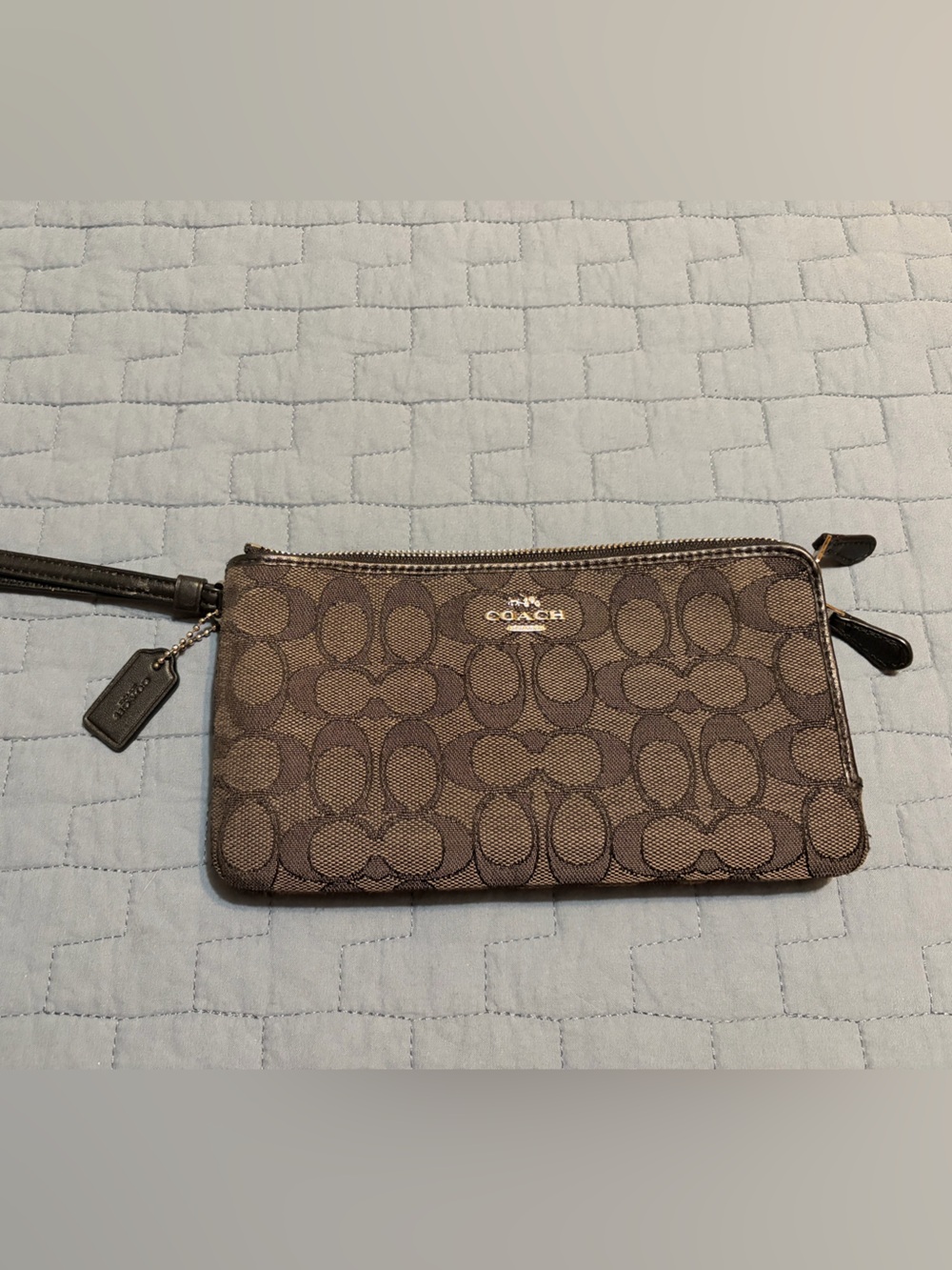 Coach Brown Signature Logo Wristlet with Leather Strap